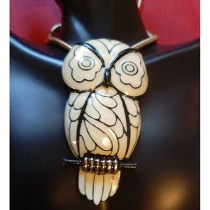 Vintage Eisenberg Enamel Owl Pendant Necklace - FREE SHIPPING